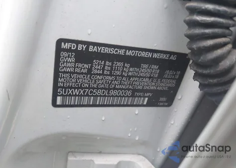 2013 BMW X3 xDrive35I из США, поврежденный, VIN 5UXWX7C58DL980036